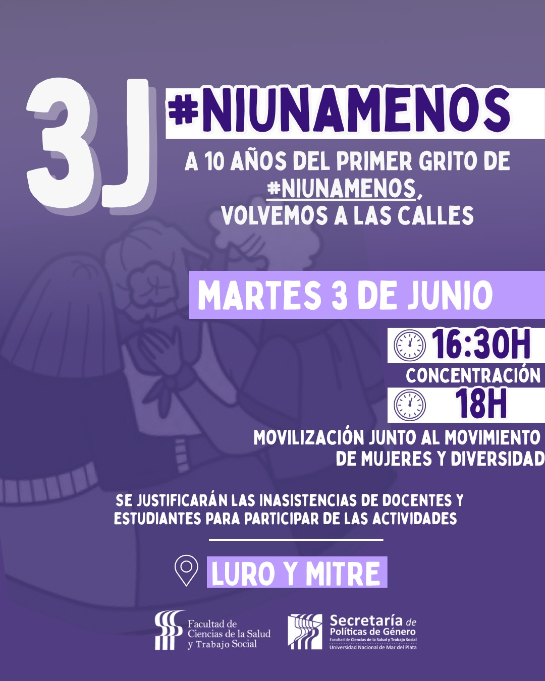 3J a 10 años del primer grito #NIUNAMENOS 03-06 16.30 horas Luro y Mitre