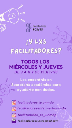 ¿dónde y cuando puedo encontrar a les facilitadores? En la Secretaría académica, todos los miércoles y jueves de 9 a 11 y de 15 a 17 horas.