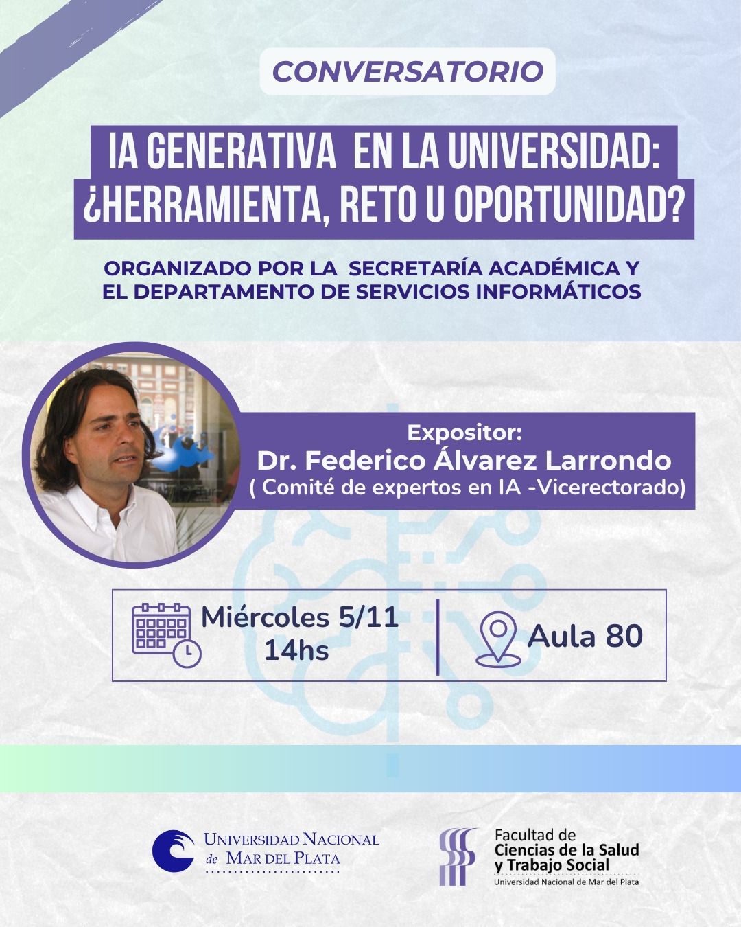 replica información contenida en el texto que describe la actividad con imagen del disertante